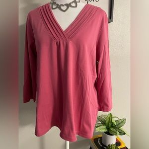 L.L.Bean Women’s Pink 3/4 Sleeve Ribbed V-Neck 100% Supima Cotton -SZ L